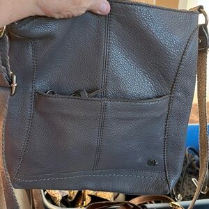 Gray Textured Leather Crossbody Bag with Structured Design